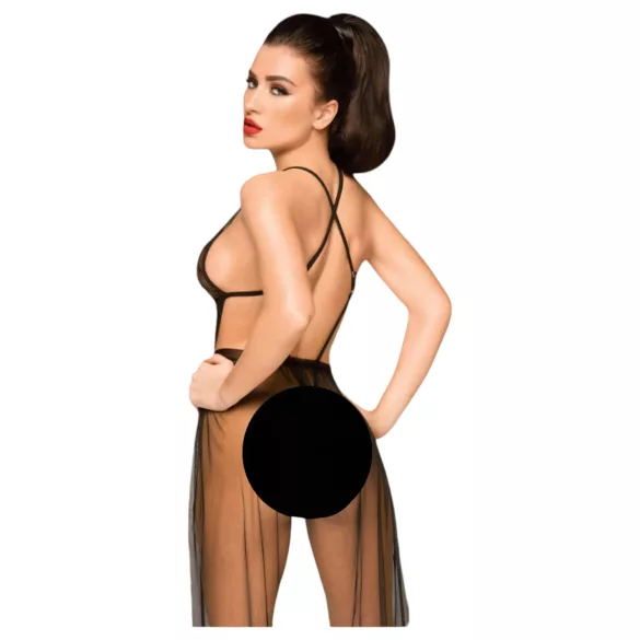 Penthouse - body met kanten details - inclusief tule sjaal - zwart - M/L