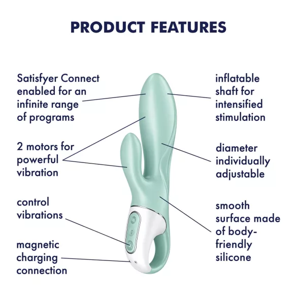 Satisfyer Air Pump Bunny 5 - App-gestuurde opblaasbare vibrator (mint)