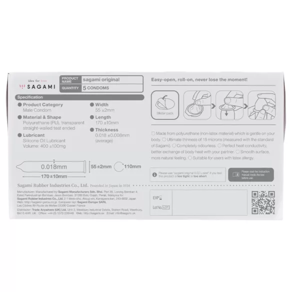 Sagami Original 0.01 - condoom - ultradun - 55mm - 5 stuks