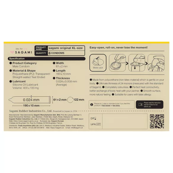 Sagami Original 0.02 XL - condooms - 61mm - 6 stuks
