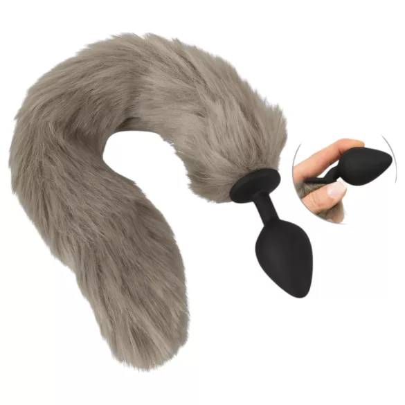 You2Toys - siliconen buttplug met staart - grijs