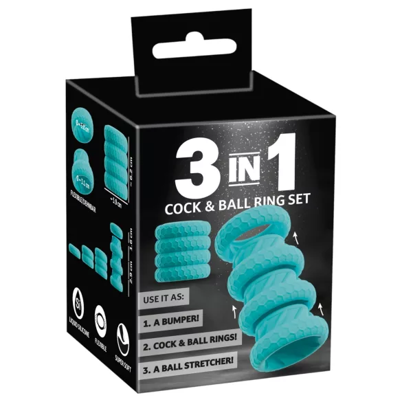 You2Toys - 3-in-1 penis- en teeltringenset (turkoois)