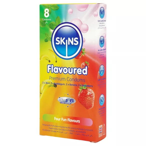 Skins - geparfumeerd condoom - mint, kauwgom, banaan, aardbei (8 stuks)
