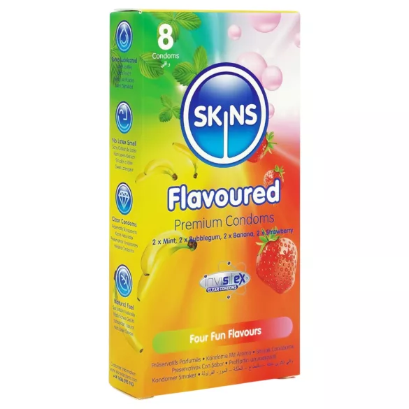 Skins - geparfumeerd condoom - mint, kauwgom, banaan, aardbei (8 stuks)