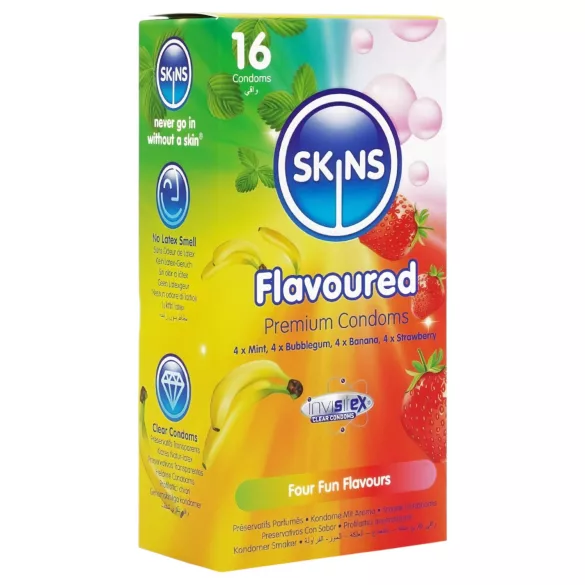 Skins - geparfumeerde condooms - munt, kauwgom, banaan, aardbei (16 stuks)