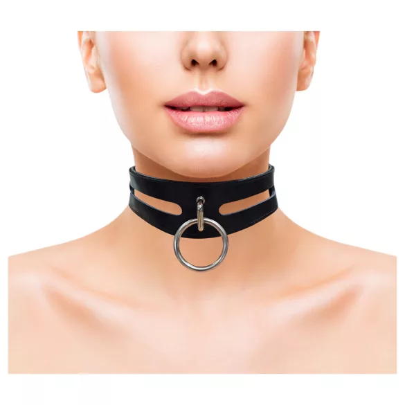 Rouge - leren halsband - verstelbaar - zwart
