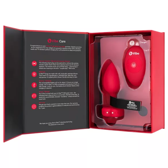 b-vibe heart - oplaadbare, draadloze anale vibrator (rood)