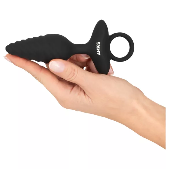 ANOS - anale vibrator plug - geribbeld - siliconen - zwart