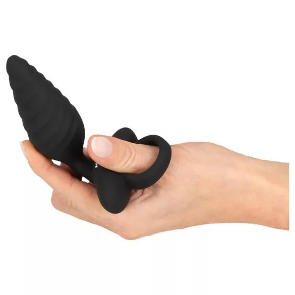 ANOS - anale vibrator plug - geribbeld - siliconen - zwart