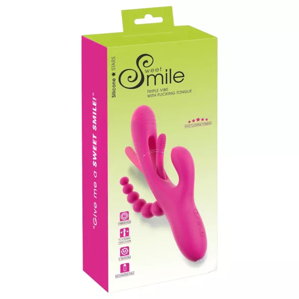 SMILE - drievoudige vibrator met tong (roze)