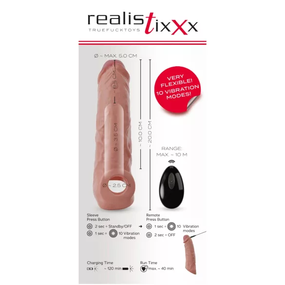 Realistixxx - vibrerende penishuls met afstandsbediening - huidkleur - 20cm
