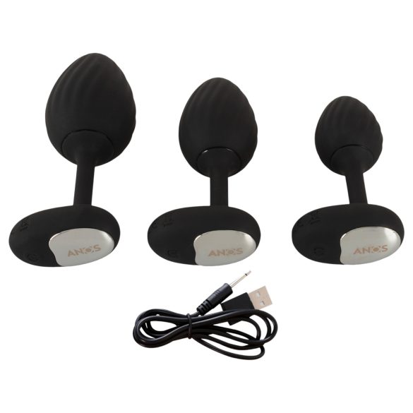 ANOS - vibrerende buttplug set - siliconen - zwart