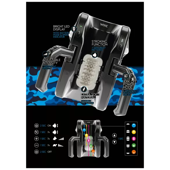 WYNE 10 - automatische masturbator met handvat - zwart