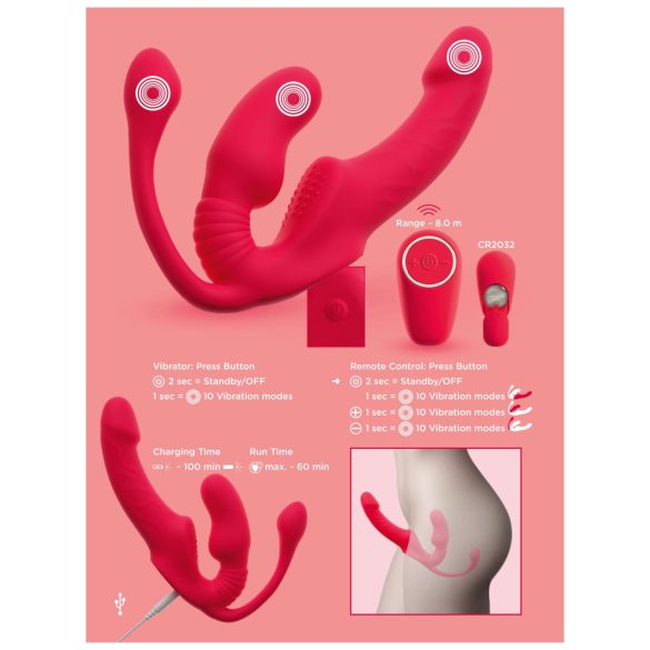 You2Toys Strapless - opzetbare 3‑armige vibrator (roze)