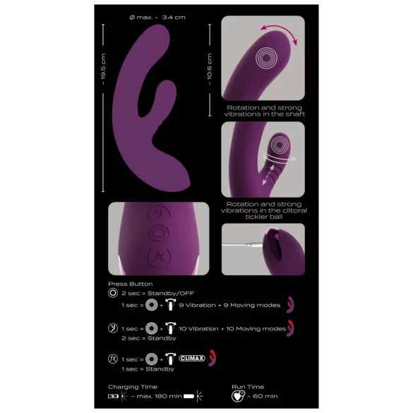Javida - Konijnenstaart G-spot- en clitorisvibrator (paars)
