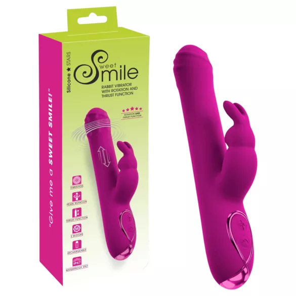 Sweet Smile - duwende, roterende vibrator met clitorishendel (roze)