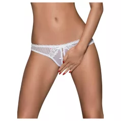   Obsessive Alabastra - open dames string - bloemen kant strikje - wit - L/XL
