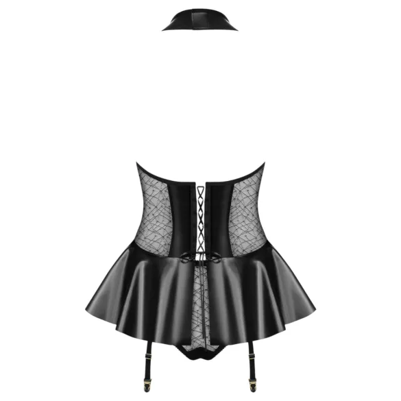 Obsessive - korset en string met lak-effect (zwart)