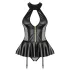 Obsessive - korset en string met lak-effect (zwart) - L/XL