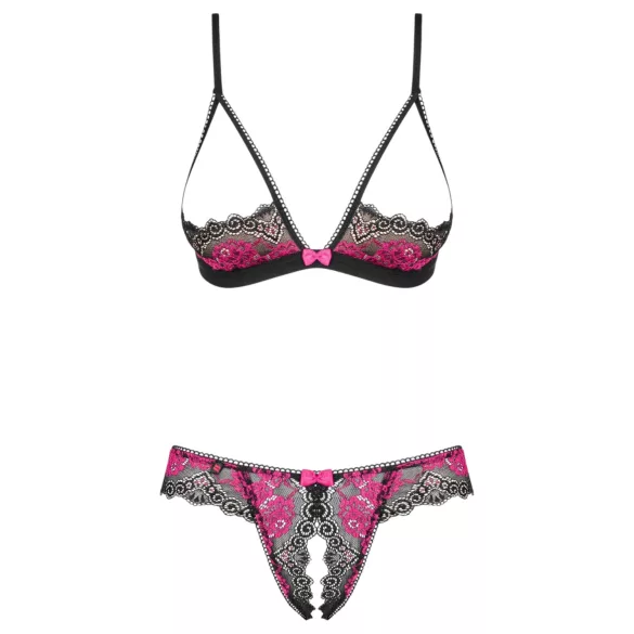 Obsessive Tulia - bh-set met open cups (zwart) - L/XL