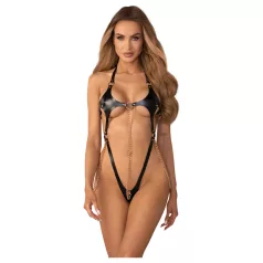   Obsessive Anyya - body met bandjes van leerlook met kettingen (zwart)