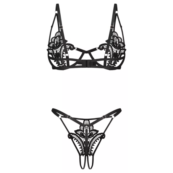 Obsessive Luise - 2-delige lingerie set met tulpdesign (zwart)