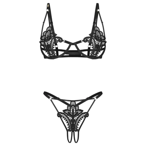 Obsessive Luise - 2-delige lingerie set met tulpdesign (zwart) - L/XL