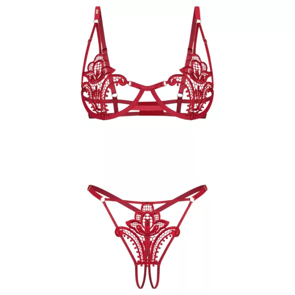 Obsessive Luise - 2-delige lingerieset met tulpenmotief (rood)