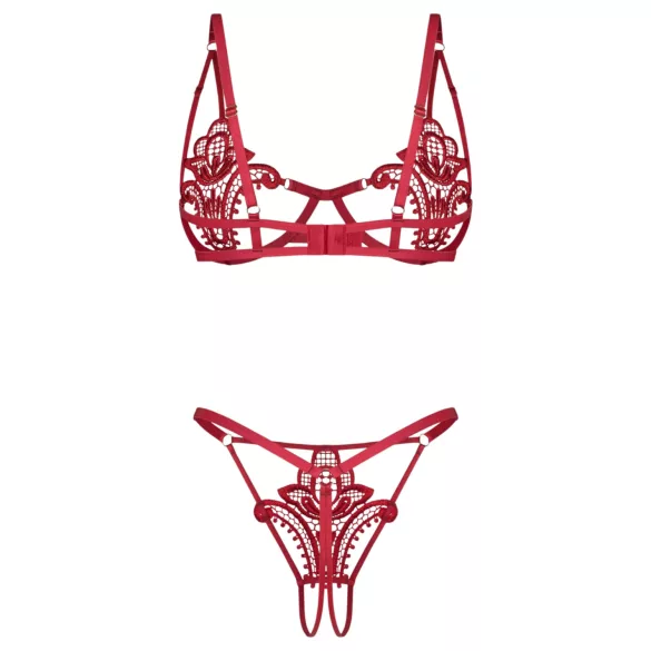 Obsessive Luise - 2-delige lingerieset met tulpenmotief (rood) - L/XL