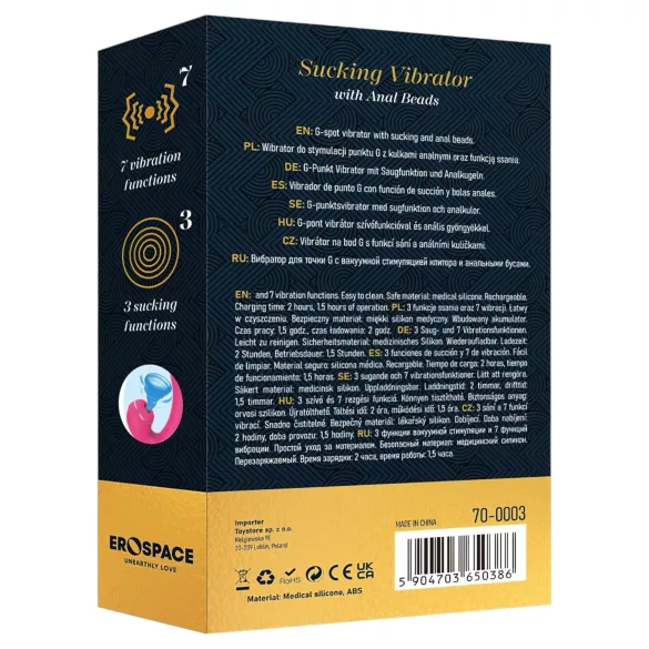Erospace Sweet Play - G-punt vibrator met anaalsonde en zuigfunctie (roze)