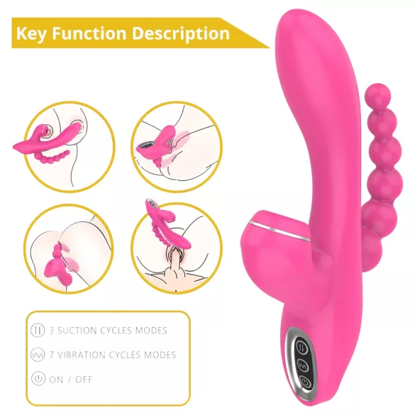 Erospace Sweet Play - G-punt vibrator met anaalsonde en zuigfunctie (roze)