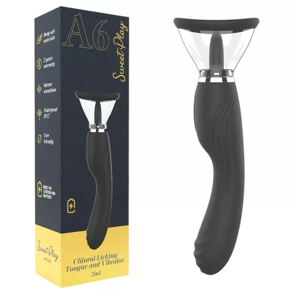Sweet Play - 2-in-1 vibrator met likkende tong en zuigfunctie voor de clitoris (zwart)