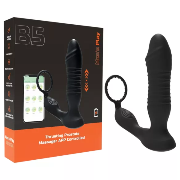 Erospace Men's Play - app-gestuurde, stotende anale vibrator (zwart)