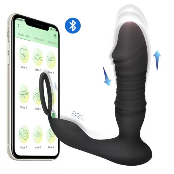 Erospace Men's Play - app-gestuurde, stotende anale vibrator (zwart)