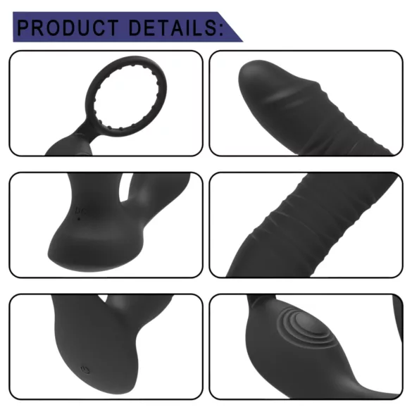 Erospace Men's Play - app-gestuurde, stotende anale vibrator (zwart)