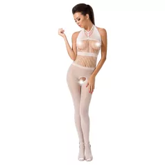   Passion BS048 - open bodystocking met nekhalsluiting - wit - S-L