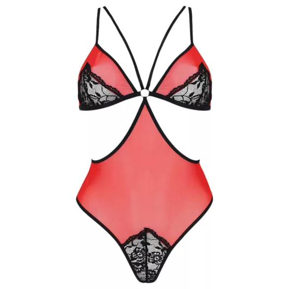 Passie Pioen - body met zijuitsnijding (rood) - L/XL