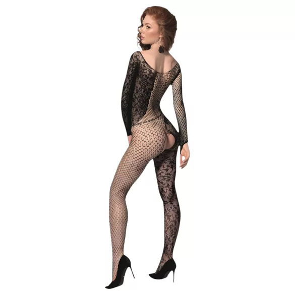 Passion BS107 - bloemenmotief net bodystocking - zwart - S-L