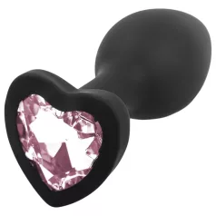   Sunfo - siliconen buttplug met hartvormige steen - zwart/roze