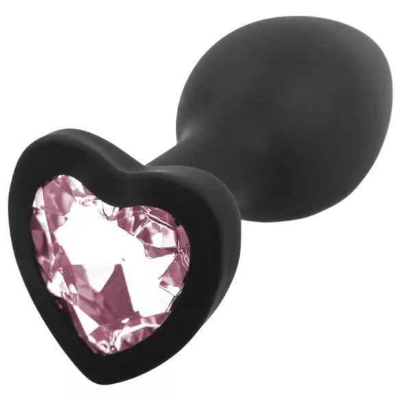 Sunfo - siliconen buttplug met hartvormige steen - zwart/roze