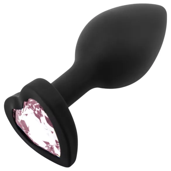 Sunfo - siliconen buttplug met hartvormige steen - zwart/roze