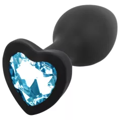   Sunfo - siliconen buttplug met hartvormige blauwe steen - zwart