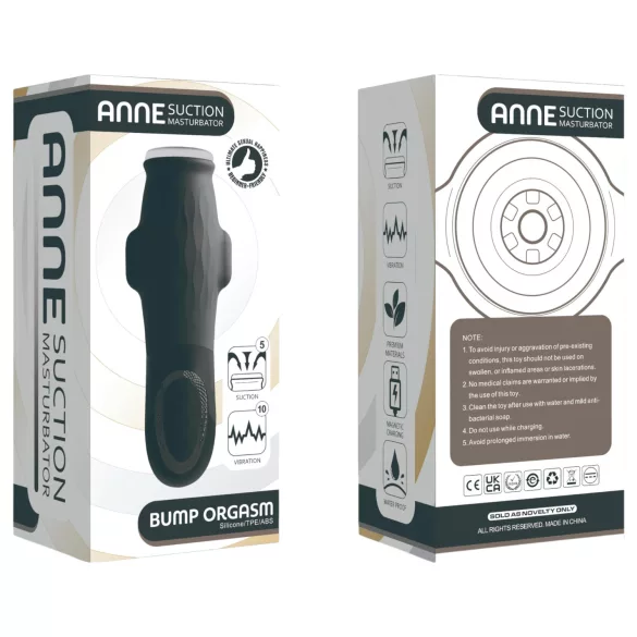 Lonely Anne - masturbator met vibrator en zuigfunctie - zwart - oplaadbaar