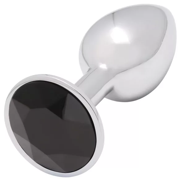 Sunfo - metalen buttplug - zwarte steen - zilver