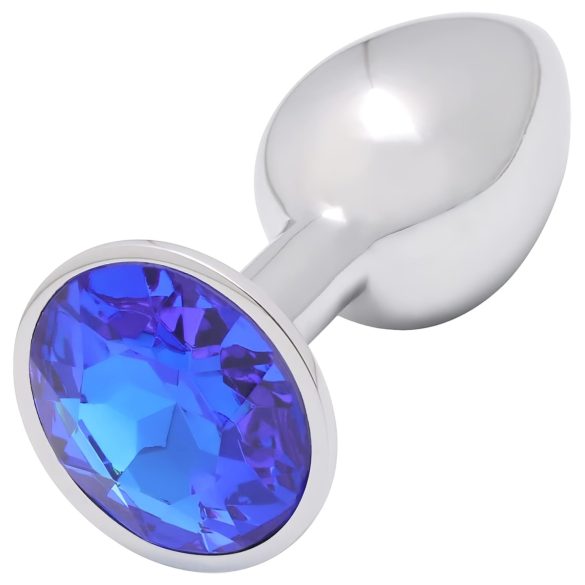 Sunfo - metalen buttplug - blauwe steen - zilver