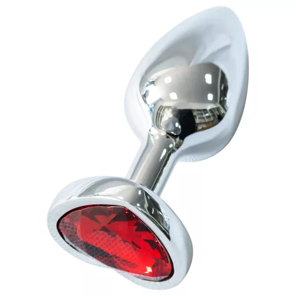 Sunfo - metalen anaalplug met rood hartvormig steentje (zilver)