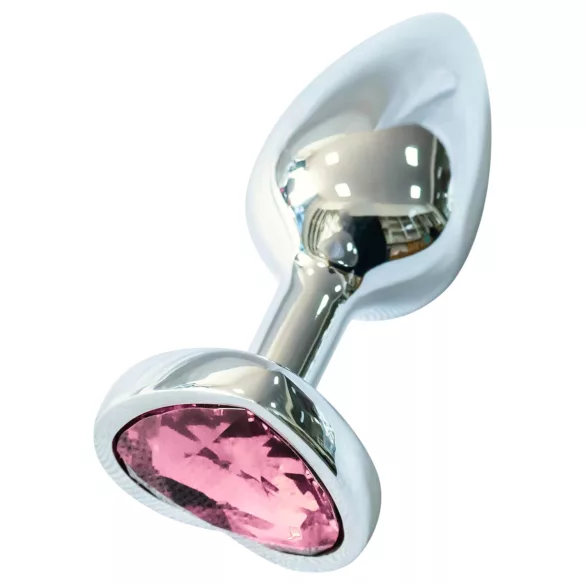 Sunfo - metalen anale plug met hartvormige roze steen (zilver)