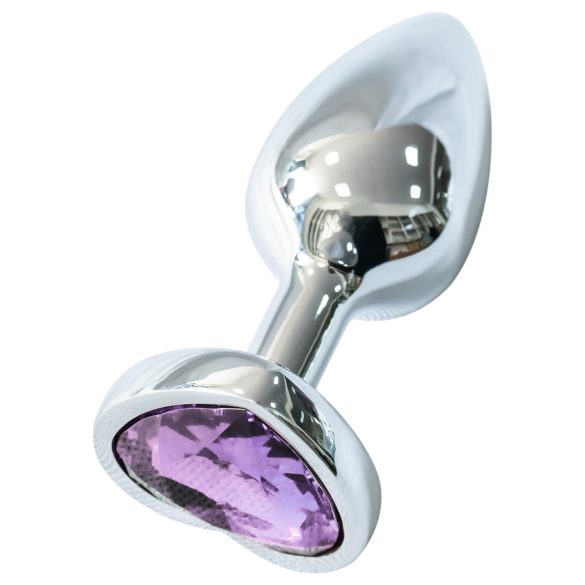 Sunfo - metalen anaalplug met hartvormige paarse steen (zilver)