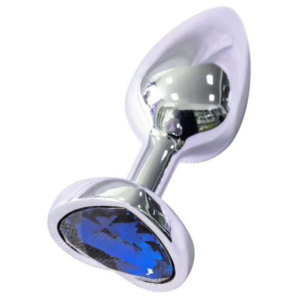 Sunfo - metalen hartvormige anaalplug met blauwe steen (zilver)