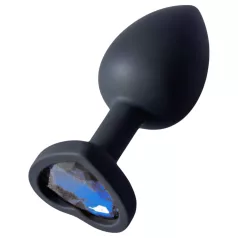   Sunfo - siliconen buttplug - hartvormige blauwe steen - zwart